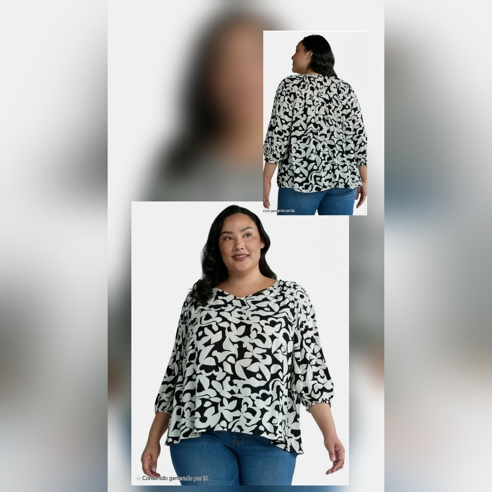 Terra & Sky Woman's Boho Minimalist Abstract Blouse Plus Size 3X Flowy Top